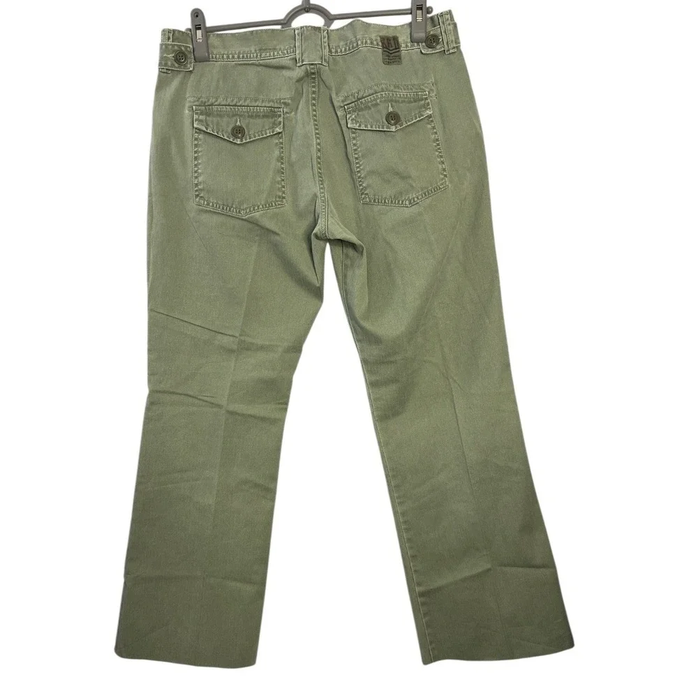 Vintage Lucky Brand Dungarees Women Size 14 Olive Green Raw Hem Y2K Pants Cotton - Picture 7 of 10